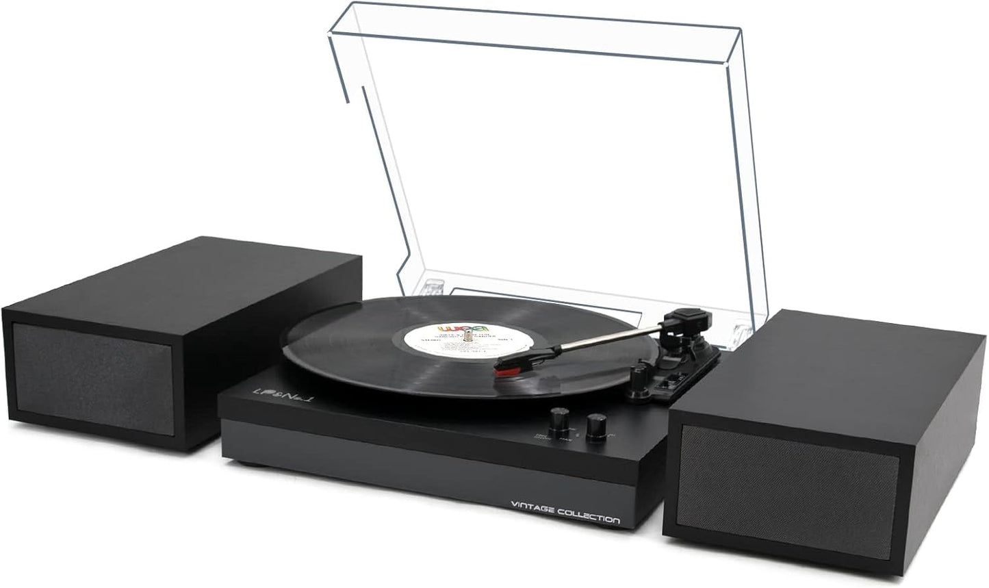 Modern Vinyl Player | Wireless Playback | Auto Stop | Black Leather