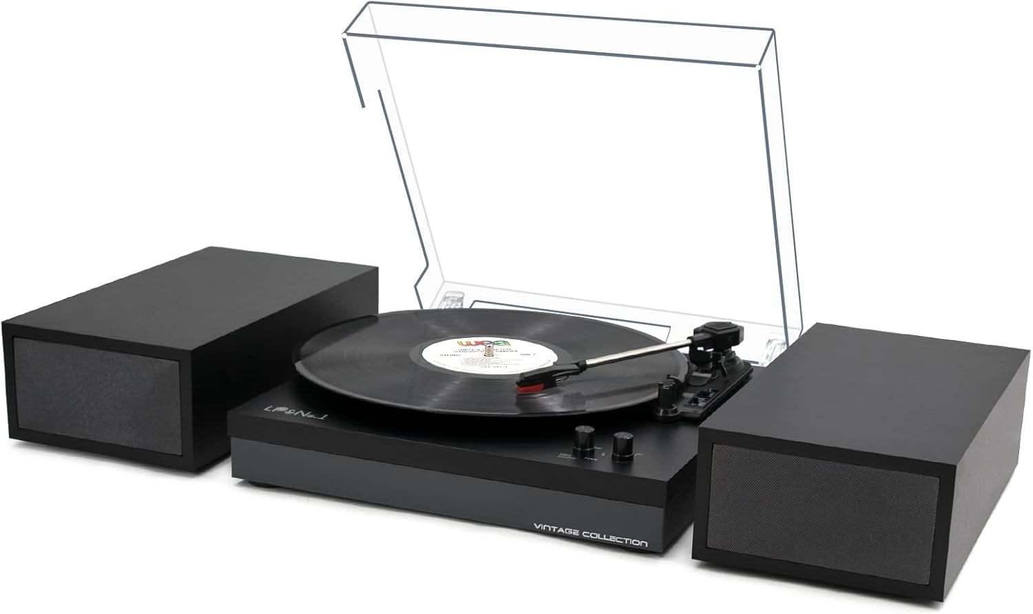 Modern Vinyl Player | Wireless Playback | Auto Stop | Black Leather