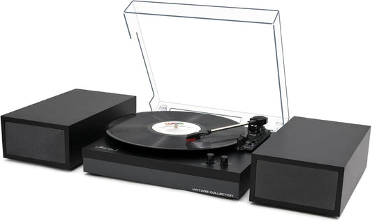 Modern Vinyl Player | Wireless Playback | Auto Stop | Black Leather