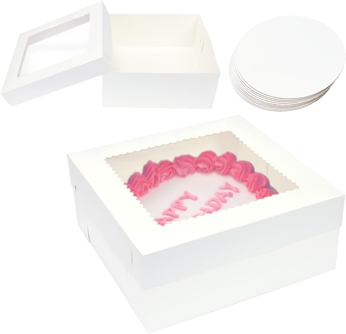10 Pack 14x14x6 Inch Cake Boxes with Boards for All Occasions