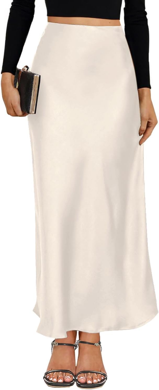 VividMosaic Satin High Waisted Maxi Skirt for Women - A-Line Style