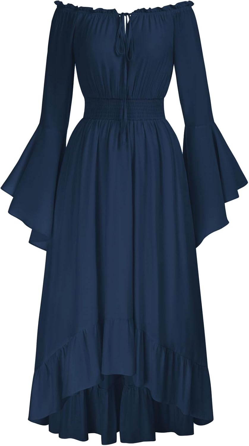 Renaissance Faire Costume Women Off Shoulder Long Bell Sleeve Dress