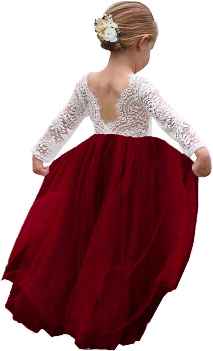 Topmaker Flower Girl Dress for Toddler Baby Girls - Lace Tulle