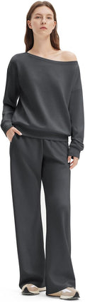 SUUKSESS Women 2 Piece Lounge Set Off Shoulder Sweatshirt & Wide Leg