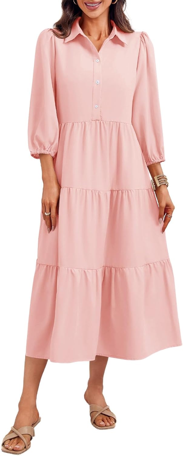 Wenrine Womens Casual 3/4 Sleeve Shirt Dress for All Occasions