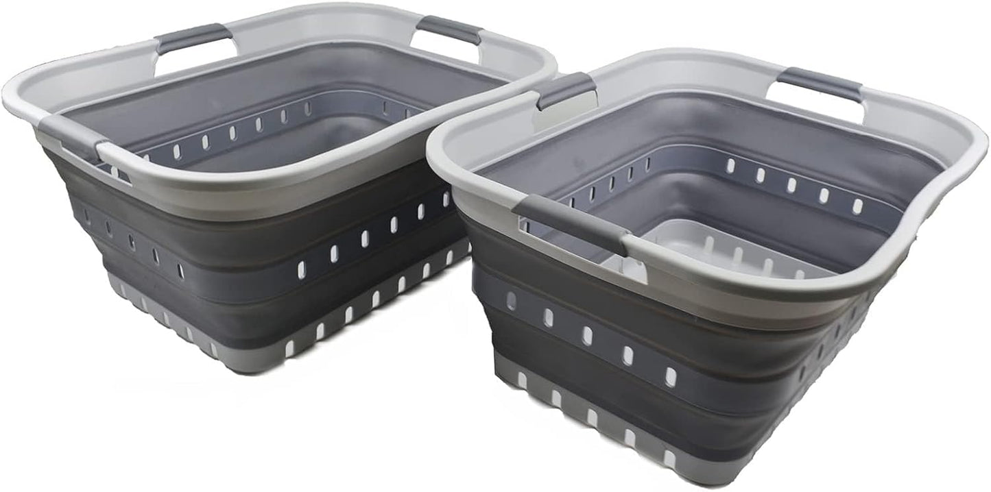 Collapsible Plastic Laundry Basket - Space Saving Hamper Set
