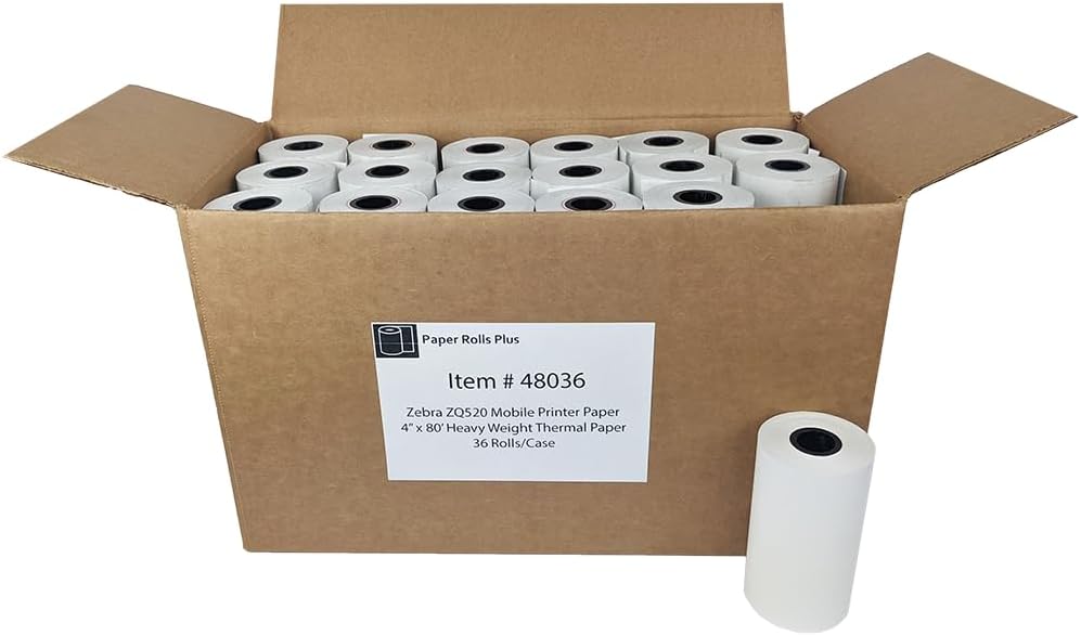 Zebra ZQ520 Mobile Printer Thermal Paper - 4 in x 80 ft Rolls