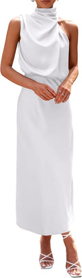 PRETTYGARDEN Women's Satin Maxi Dress - Elegant Mock Neck Dresses