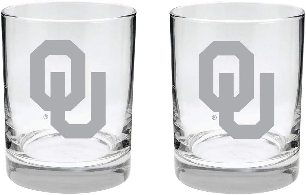 Oklahoma Sooners 2-Sided Satin Finish Rocks Glass Set of 2