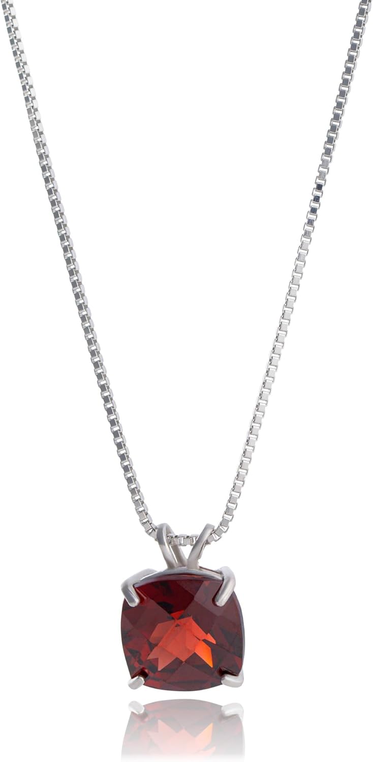 Cushion Cut Gemstone Necklace with 8mm Garnet Pendant Style