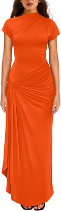 Women's High Split Ruched Bodycon Maxi Dress - Flattering Fit