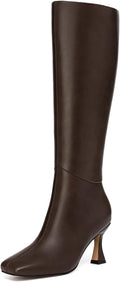 Knee High Kitten Heel Boots Square Toe - Sleek Tall Fashion