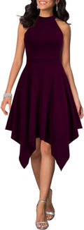 WOOSEA Women's Sleeveless Halter Neck Formal Asymmetrical Dress