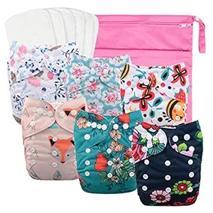 babygoal Reusable Cloth Diapers for Girls - Adjustable Nappy Set