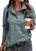 Women's Casual Stand Neck Sweatshirt - Lightweight Henley Pullover