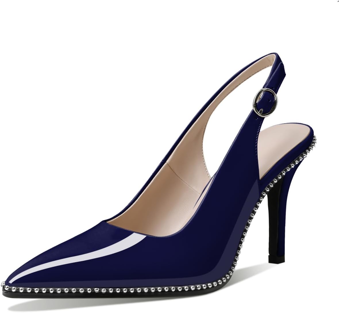 Zamikoo Women Beaded Pumps High Heel Slingback Stilettos