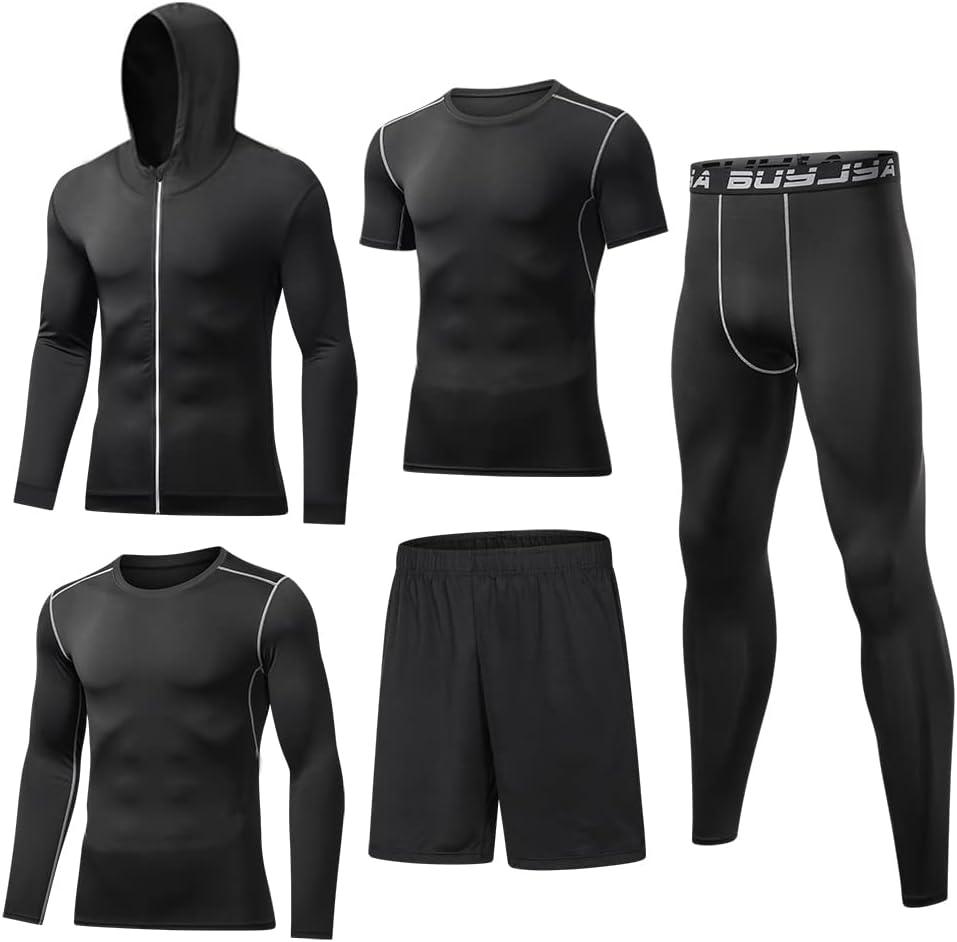 BUYJYA Men's 5Pcs Compression Set: Ultimate Gym Performance