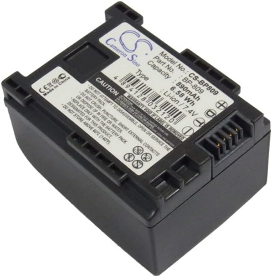 890mAh Battery for Canon Vixia HF10, HF11, HF100, HG20