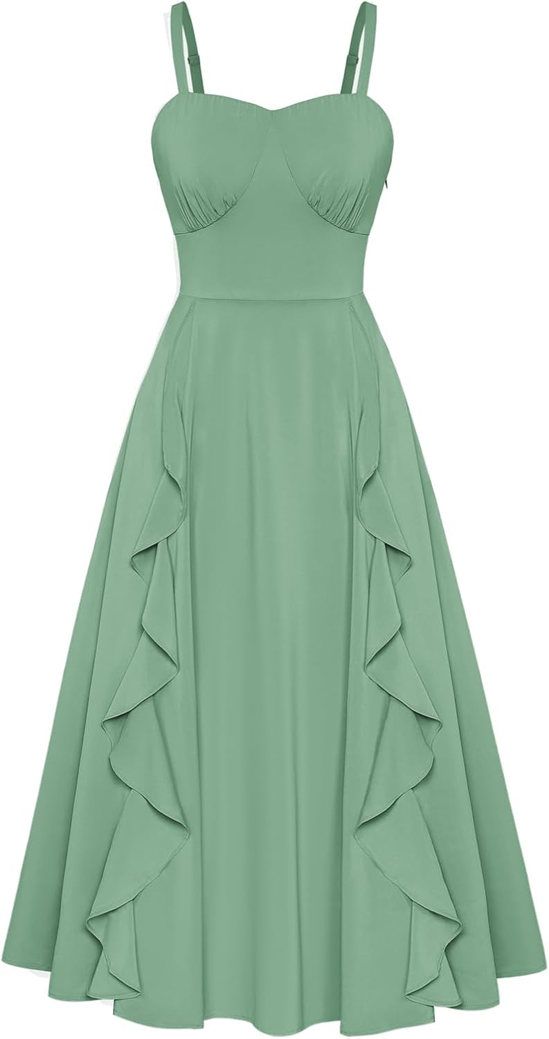 Boho Midi Dresses for Women - Belle Poque Casual Ruffle Dress
