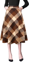 Plaid Skirts for Womens High Waist Aline Pleated Midi Skirts - Warm