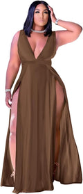 Plus Size Sleeveless Deep V Neck Wrap Maxi Dress - Flowy Split Style