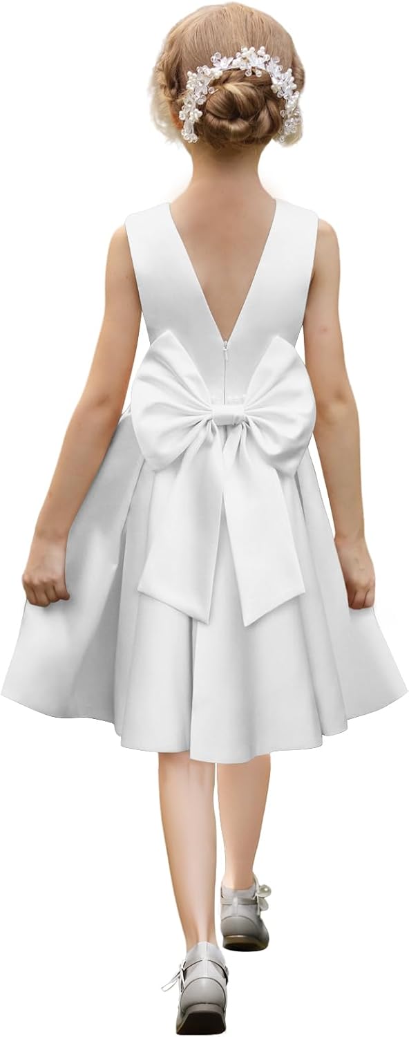 Satin Flower Girl Dresses for Wedding Backless Princess Gowns