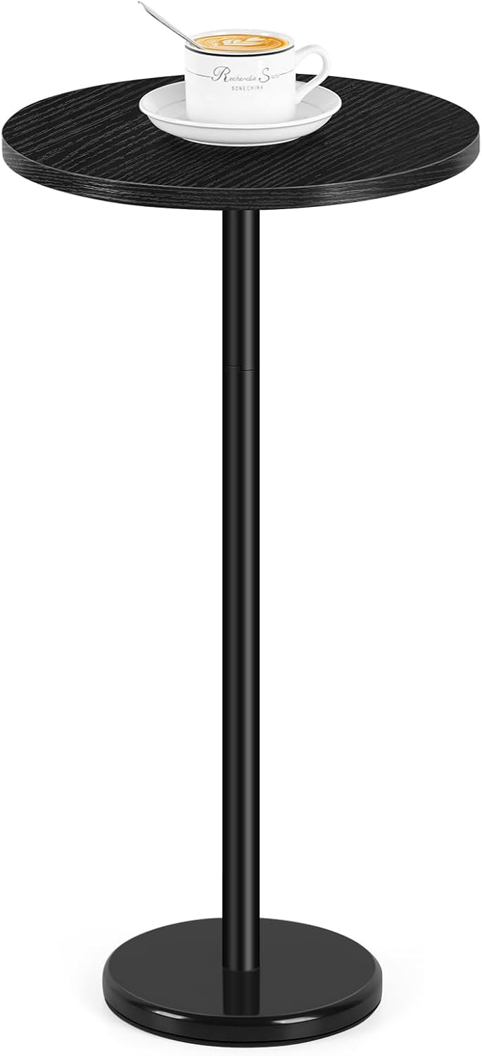 OYEAL Small Round Black Cocktail Table - Modern Marble Base