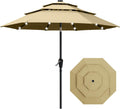 9ft Solar Patio Umbrella Khaki - 3-Tier Wind Resistant Shade