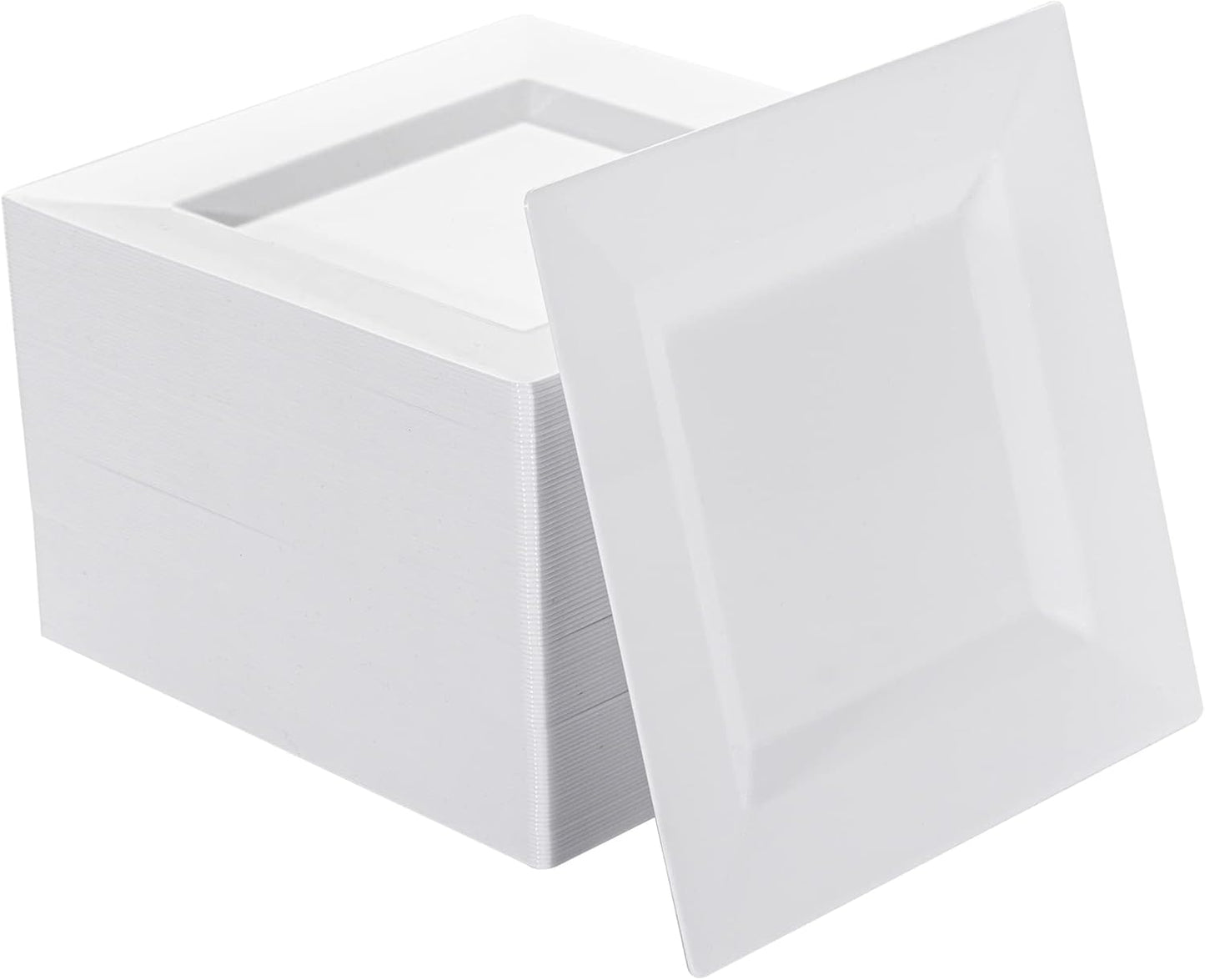 100 Pack White Plastic Square Dessert Plates for Every Occasion