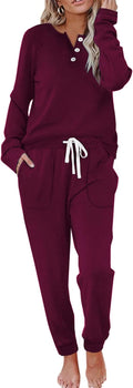 Two Piece Women's Lounge Set with Button Down Top - Cozy Fleece