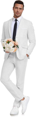 Men's Linen Suit 2 Piece Slim Fit Summer Beach Wedding Suit
