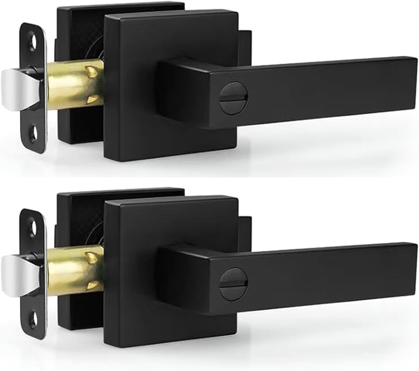 2 Pack Matte Black Privacy Door Levers for Bedroom or Bathroom