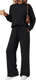 LILLUSORY Womens Two Piece Lounge Set - Soft Mock Turtleneck & Wide