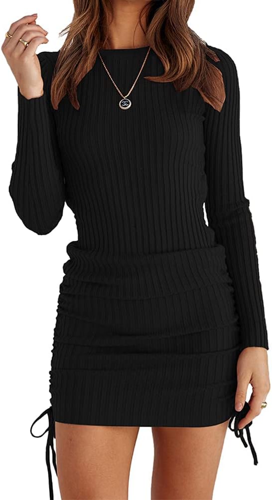 OWIN Women's Long Sleeve Bodycon Mini Dress with Ruched Detail