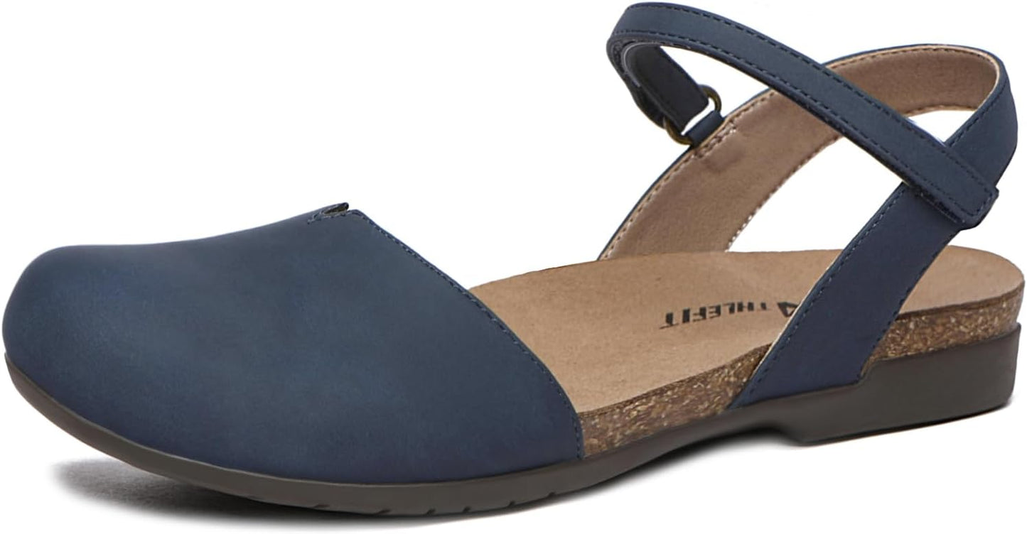 Athlefit Women's Closed Toe Sandals with Comfort Cork Footbed