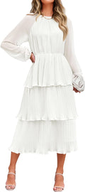 ZESICA Long Sleeve Ruffle Tiered Chiffon Midi Dress - Flowy Midi Dress