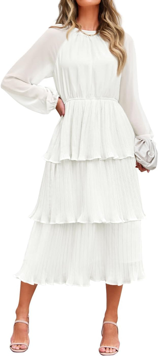 ZESICA Women's Long Sleeve Ruffle Tiered Midi Dress for All Occasions