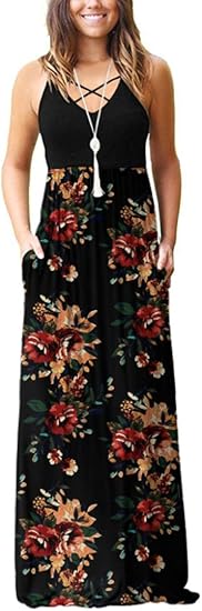 LILBETTER Women's Sleeveless Racerback Maxi Dress with Pockets