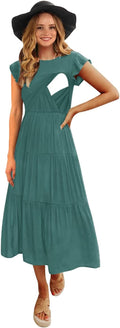 Womens Flutter Short Sleeve Smocked Tiered Nursing Dress - Cotton