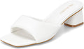 Heel Mules for Woman Square Open Toe Chunky Block Heel Slip On