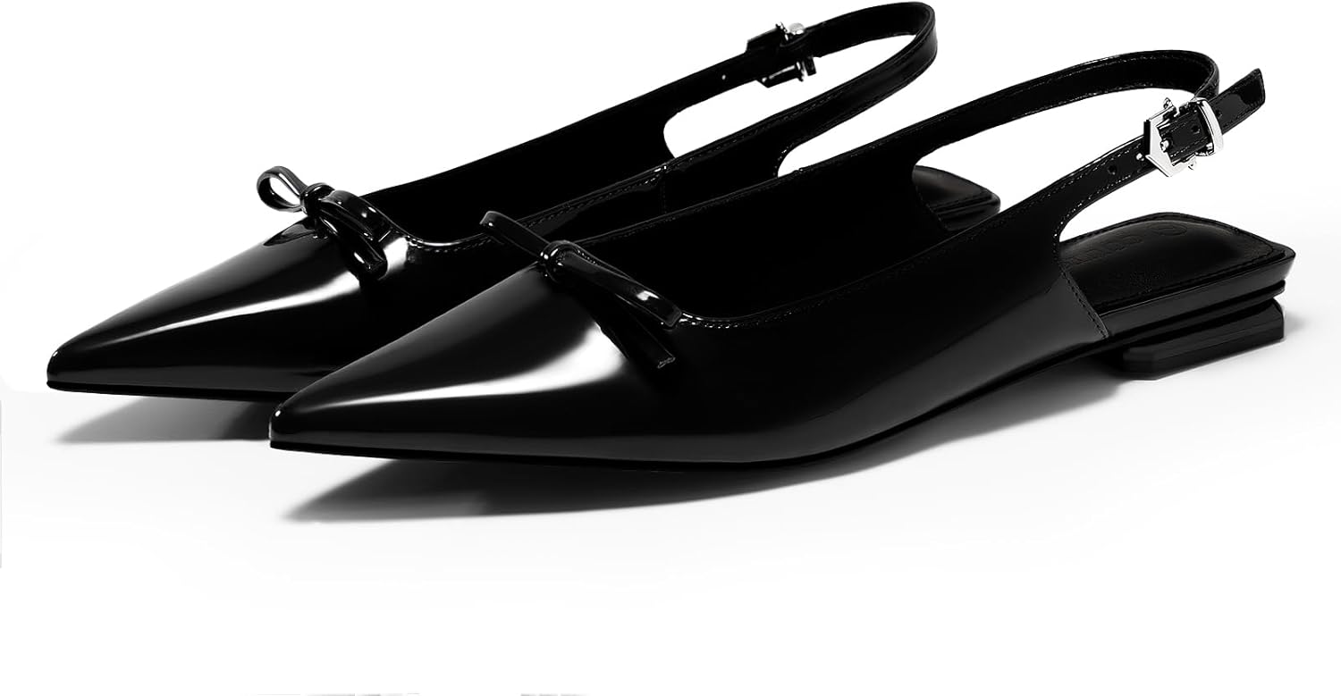 Coutgo Womens Slingback Flats Bow Slip on Dress Shoes for Style
