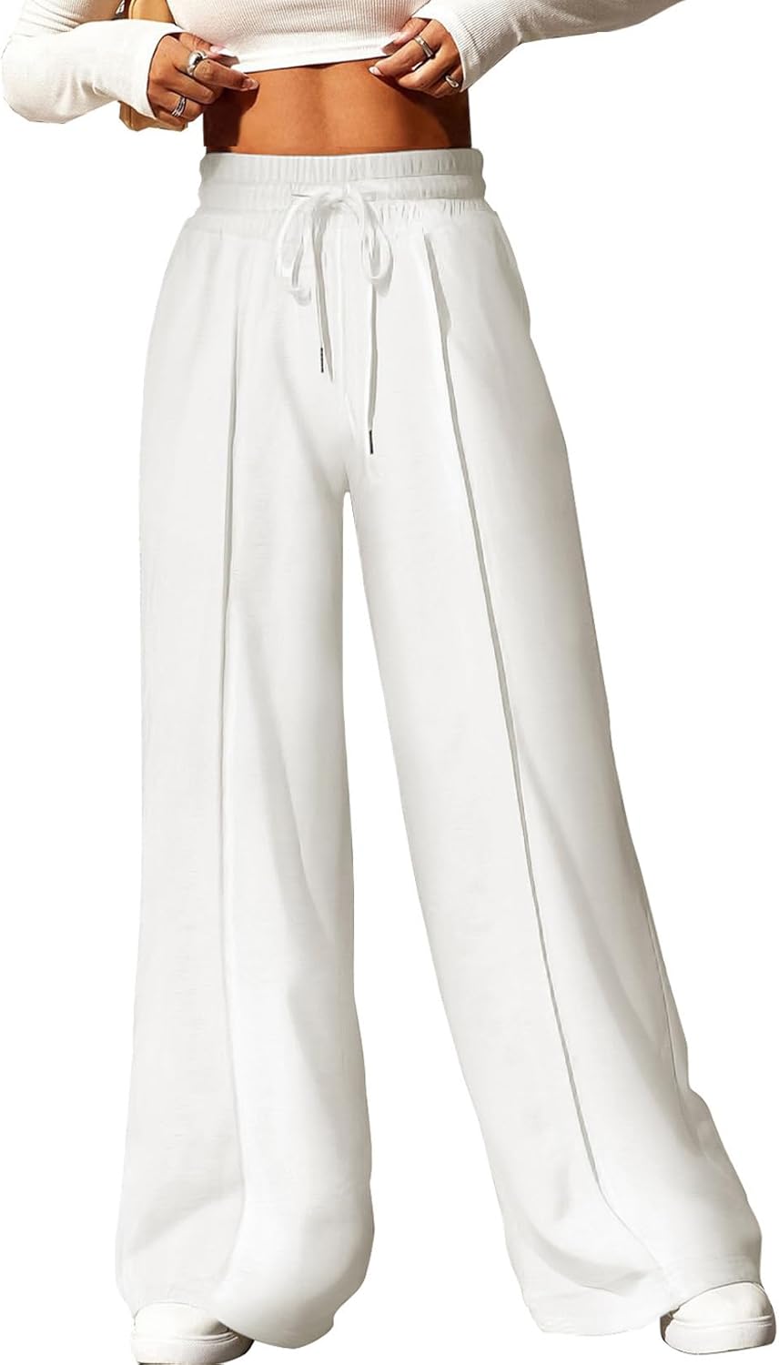 High Waisted Drawstring Wide Leg Sweatpants for Women