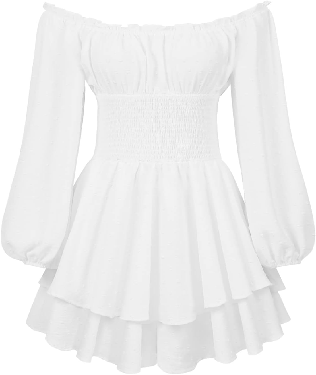 Women Puff Sleeve Ruffle Romper Off Shoulder Dress with Shorts