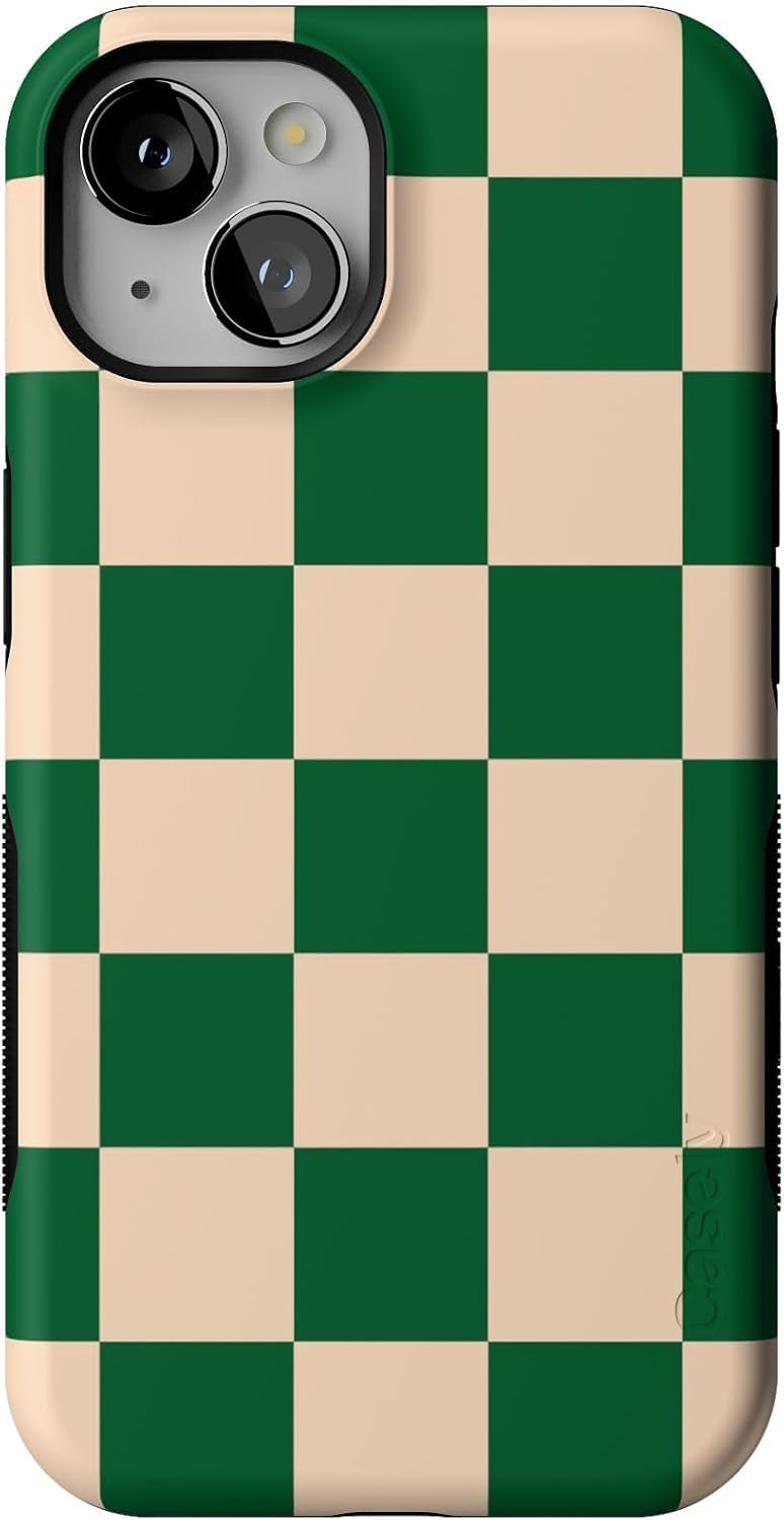 Casely iPhone 13 Case with Green Checkerboard Design