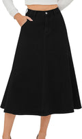 Women's Stretchy High Waisted A Line Midi Denim Skirt - Flattering Fit