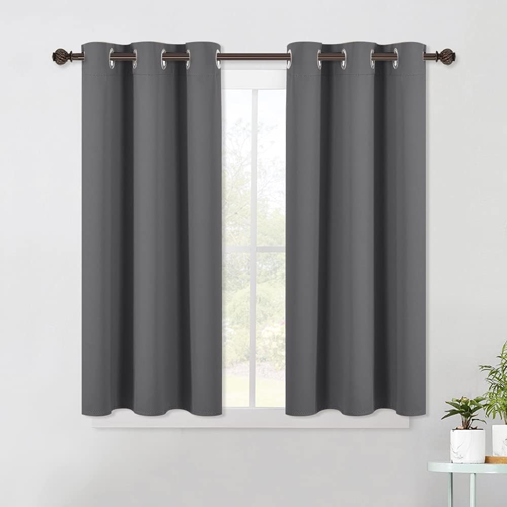 Thermal Grey Blackout Curtains, 2 Panels, W42 x L45 -Inch