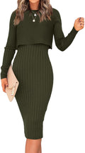 Black Long Sleeve Sweater Dress Set for Women - 2 Piece Midi Outfit