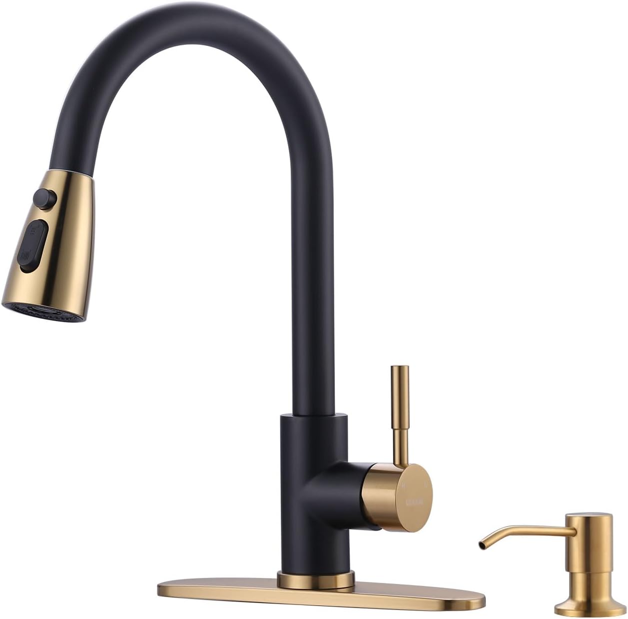 Black and Gold Kitchen Faucet with Soap Dispenser for Utility Sink