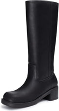 Knee High Square Toe Chunky Block Riding Boots for Women - Stable Low