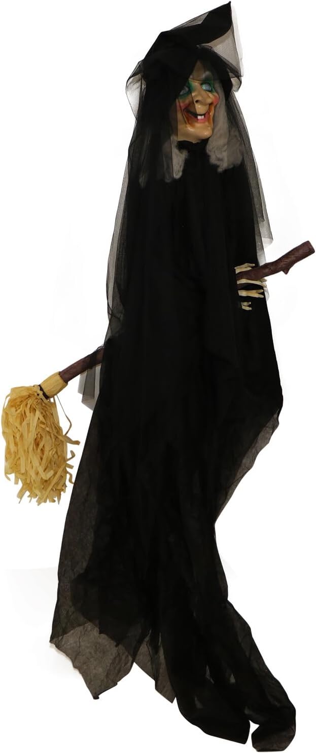 Haunted Hill Farm Witch on Broom Animatronic for Halloween Fun